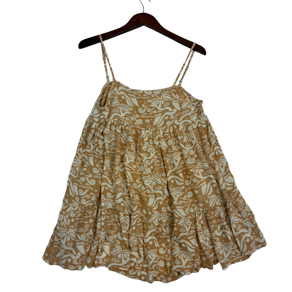 O'Neill Women's M Tan Cream Floral Tropical Print Strappy Tiered Mini Dress